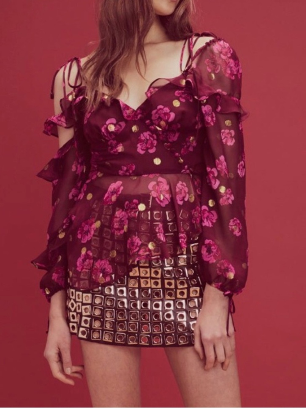 For Love And Lemons Burgundy Floral Blouse